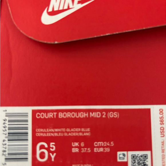 Nike Cerulean/Glacier Blue/White Court Borough Mid 2 (Big Kids Size 6.5Y) - Picture 7 of 7